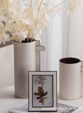 简约现代皮革玻璃花器售楼处花店酒店样板间花瓶软装客厅茶几干花