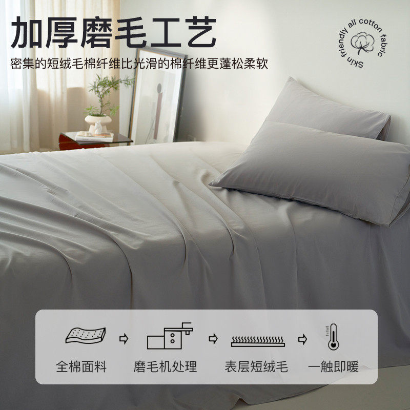 约磨毛床垫床单单件100纯棉水洗棉全棉秋冬加厚纯色床盖三件套4,淘宝优惠券,粉丝福利购,淘宝优惠卷