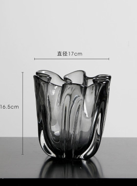 现代轻奢灰色花瓣口琉璃花瓶餐桌电视柜家居客厅玄关装饰插花摆件