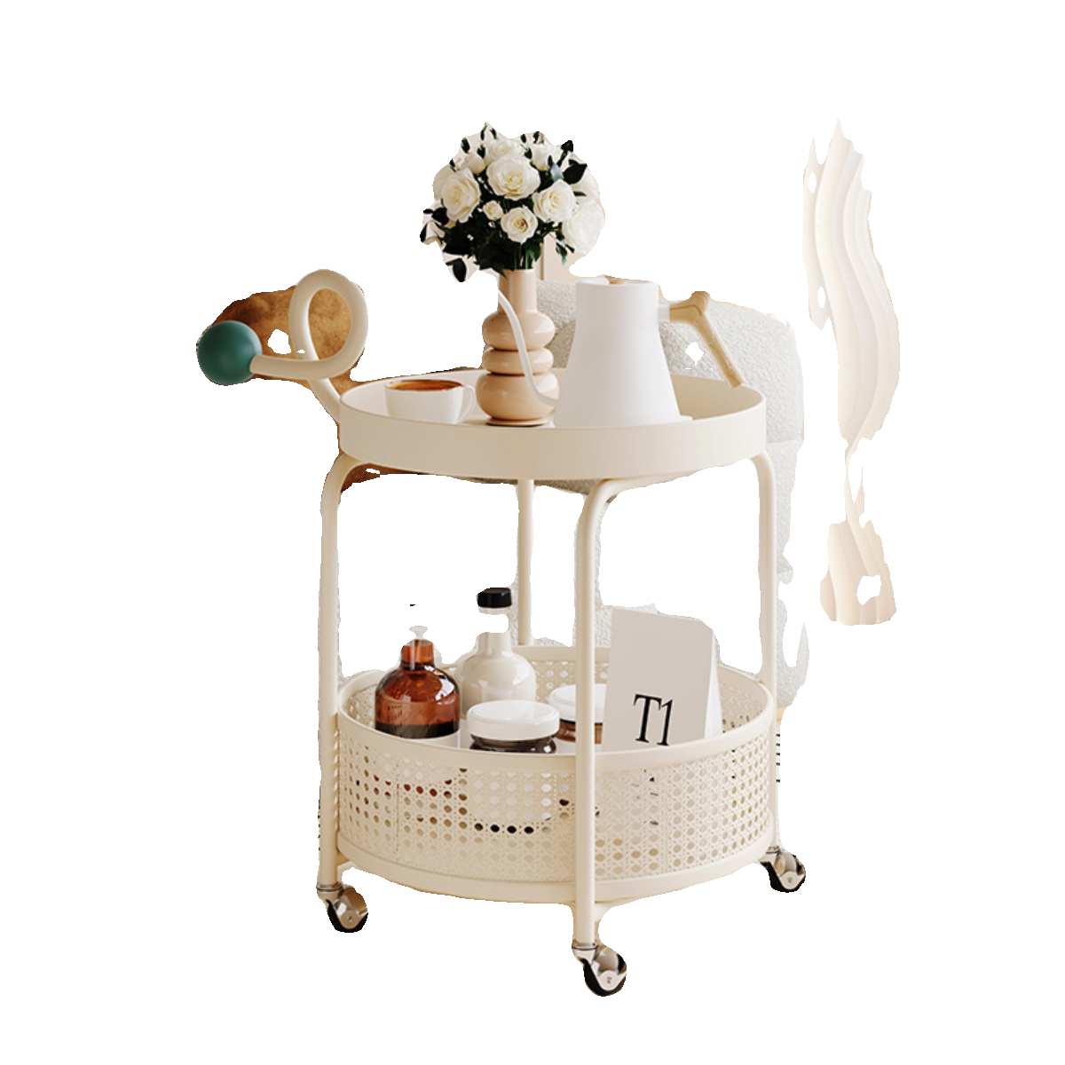 奶油风茶几带轮小推车客厅沙发可移动边几床头铁艺藤编角几置物架,淘宝优惠券,粉丝福利购,淘宝优惠卷