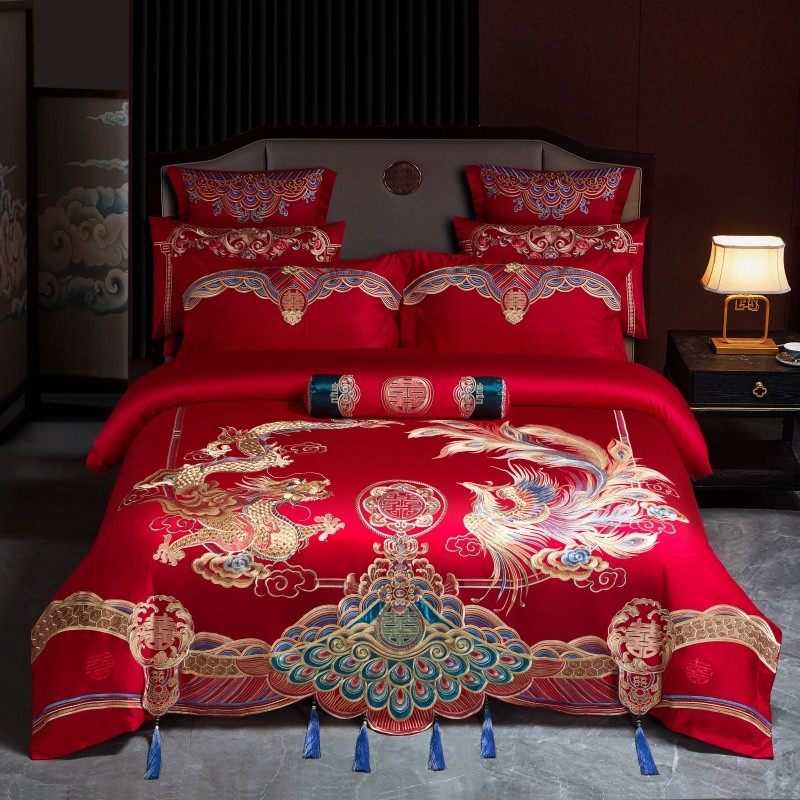 100s婚庆四件套大红全棉龙凤刺绣新结婚喜庆被房嫁礼纯棉床上用品,淘宝优惠券,粉丝福利购,淘宝优惠卷