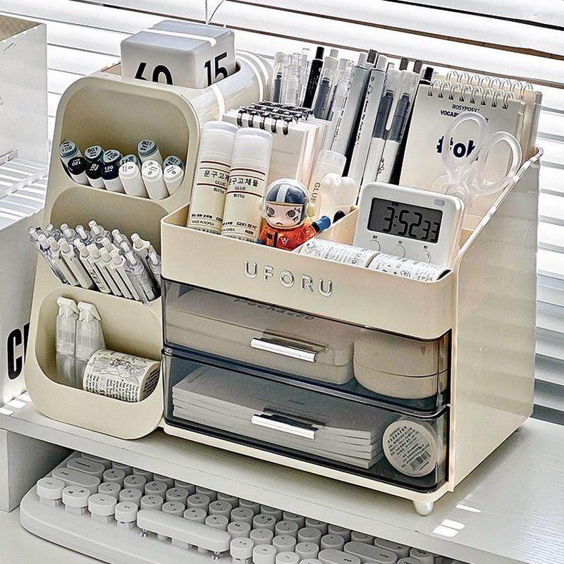 桌面收纳盒抽屉式学生办公室书桌文具大容量置物架多功能斜插笔筒,淘宝优惠券,粉丝福利购,淘宝优惠卷
