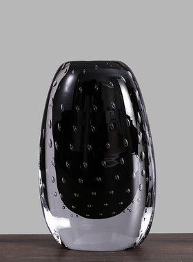 创意简约黑色琉璃玻璃花瓶摆件透明工艺软装样板间桌面玄关装饰品