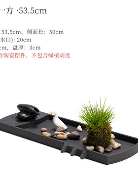 w~简约中式长方形小水池鱼池古法水缸瀑布造景流水鱼缸摆件循环水