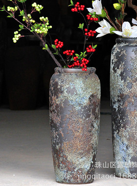 复古景德镇陶瓷器落地花瓶干花颜别墅窑变客厅酒店色釉摆件大花瓶