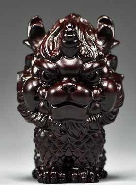 热销黑檀木雕麒麟摆件桌面木头卧室家用家居玄关一对装饰店铺开业