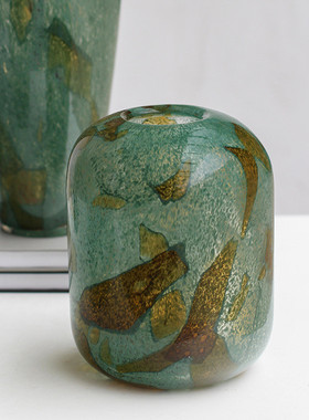 热销复古渐变绿斑纹新中式玻璃花瓶简约台面餐桌客厅玄关软装家居