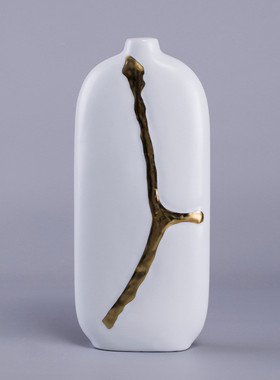 热销轻奢花艺客厅插花器装饰厂家直供陶瓷陶瓷花瓶镀金银插花文艺