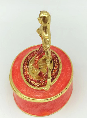 热销书房客厅走廊居家摆件镀金彩绘美人鱼首饰盒锌合金工艺品摆件