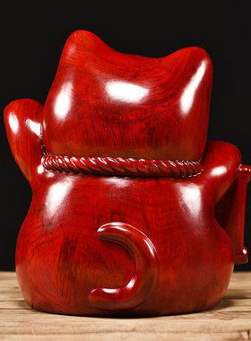 实木雕刻招财猫摆件八方纳财品店铺收银台摆设红木开业送礼家居