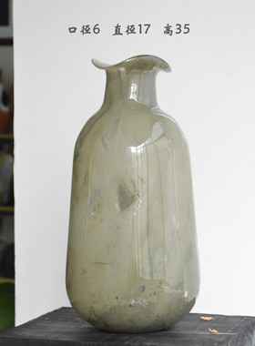 绿色中古创意花瓶摆件玻璃水养客厅电视柜玄关插花装饰品法式琉璃