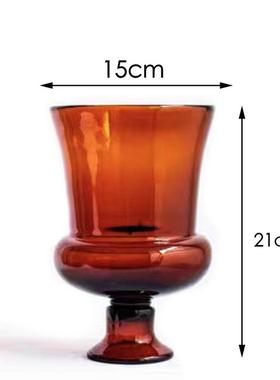 爆款单耳简约焦糖琥珀豹纹欧美手工玻璃插花瓶家居装饰摆件插花器