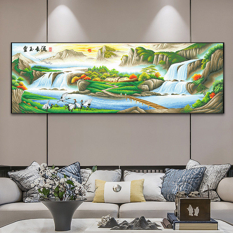 金玉长流十字绣2024新款线绣客厅大幅高端风景山水画名画自己刺绣,淘宝优惠券,粉丝福利购,淘宝优惠卷