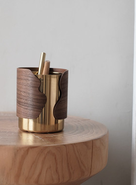 虚室杂陈新款现代创意实木手工客厅办公书房置物盒笔筒收纳摆件