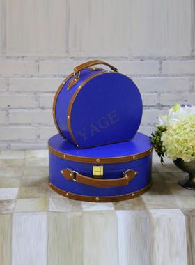 样板房半圆装饰皮质家居软装饰品米色手提箱咖边箱子简约现代摆件