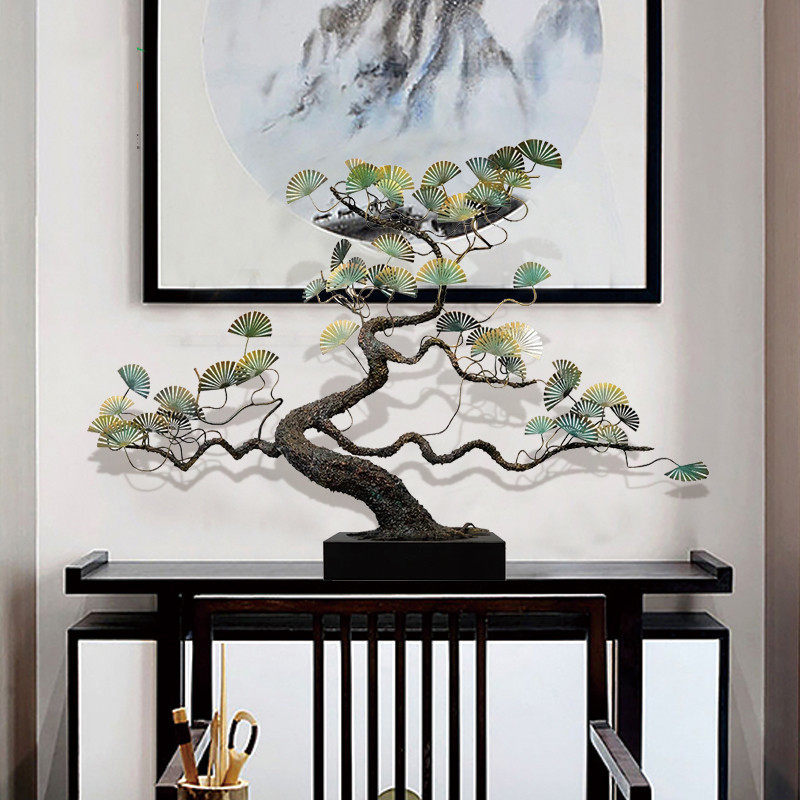 新中式金属迎客松摆件玄关客厅桌面铁艺松树雕塑酒店招财树工艺品,淘宝优惠券,粉丝福利购,淘宝优惠卷