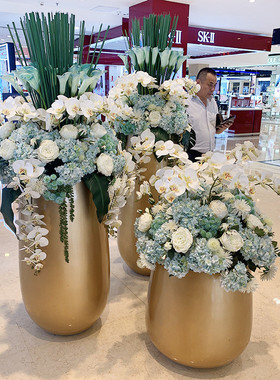 热销水滴形插花轻奢玻璃钢花盆组合落地大花瓶花器现代家居客厅酒