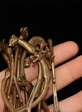 热销厂家批发古玩铜器仿古老式做旧八仙勺子摆件汤匙