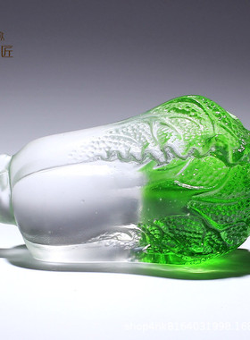 淄博古法琉璃工艺品白菜汽车摆件高档办公室桌面镇纸装饰水晶好物