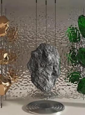 玻璃钢石头新中式石来运转雕塑摆件酒店会所售楼处楼梯间艺术装置