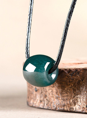 天然A货翡翠深蓝水路路通吊坠糯冰种玉石桶珠女款玉坠简约