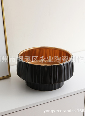现代极简黑金折纸创意陶瓷花瓶时尚北欧酒店样品工艺品摆件家居间