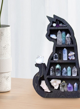 跨境批发木质水晶摆放植物架月亮猫生命之树仙女架家居木雕收纳架
