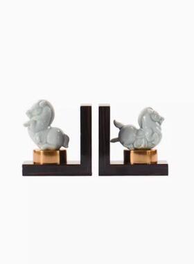 新中式书靠书柜饰品书档玉瓷摆件桌面工艺品卧室办公室装饰马书房