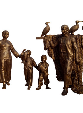 玻璃钢民俗仿铜人物雕塑渔文化街头早点吃景观小品摆件步行街广场