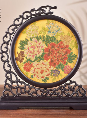 云锦屏风出国礼品中国风特色手工艺品摆件半龙头台屏客厅摆饰