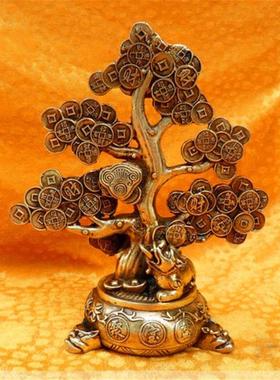 黄铜树工艺品黄铜摇钱树聚宝盆树家居金属摆件