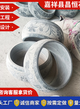 热销石柱墩景区柱子柱墩石圆形空心柱础石仿古石园林柱顶雕花