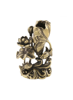 黄铜荷花鲤鱼香插实心摆件铜小金鱼荷叶莲花池塘意境茶宠创意香插