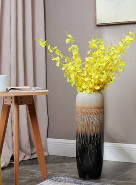 落地瓶现代简约花器客厅复古摆件水培欧式景德镇陶瓷富贵竹插花瓶