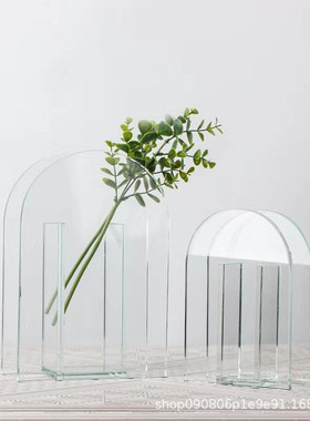 现代简约插花水晶玻璃花器花瓶北欧客厅餐桌装饰几何拱门家居摆件