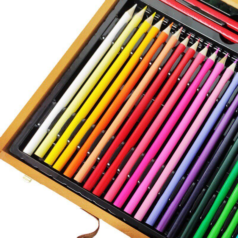 Children's Wooden Box Painting Set Brush Set Gift Stationery 63-piece Art Supplies Back-to-School Watercolor Pen Wholesale