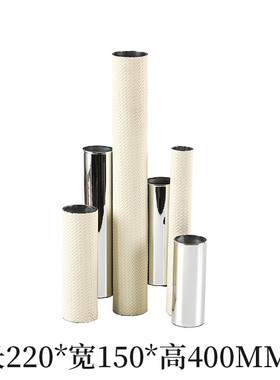 插花轻奢几何圆管皮革花瓶摆件样板间售楼处客厅玄关金属干简约器