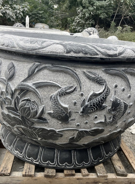 热销石头鱼缸花盆庭院青石石头水缸石雕仿古荷花鱼圆缸养鱼大石盆