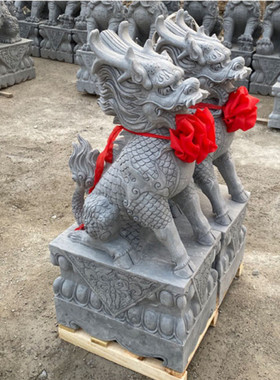 供应看门麒麟青石瑞兽石雕动物雕塑仿古古建园林门口摆件石雕麒麟