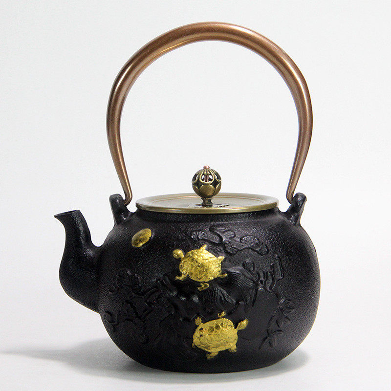 龟鹤延年铸铁壶手工描金煮水泡茶铜把铜盖款用生铁茶壶茶具,淘宝优惠券,粉丝福利购,淘宝优惠卷