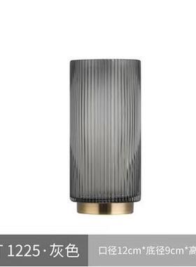 现代简约透明花瓶玻璃花瓶加厚客厅插花条纹居家装饰摆件客厅批发