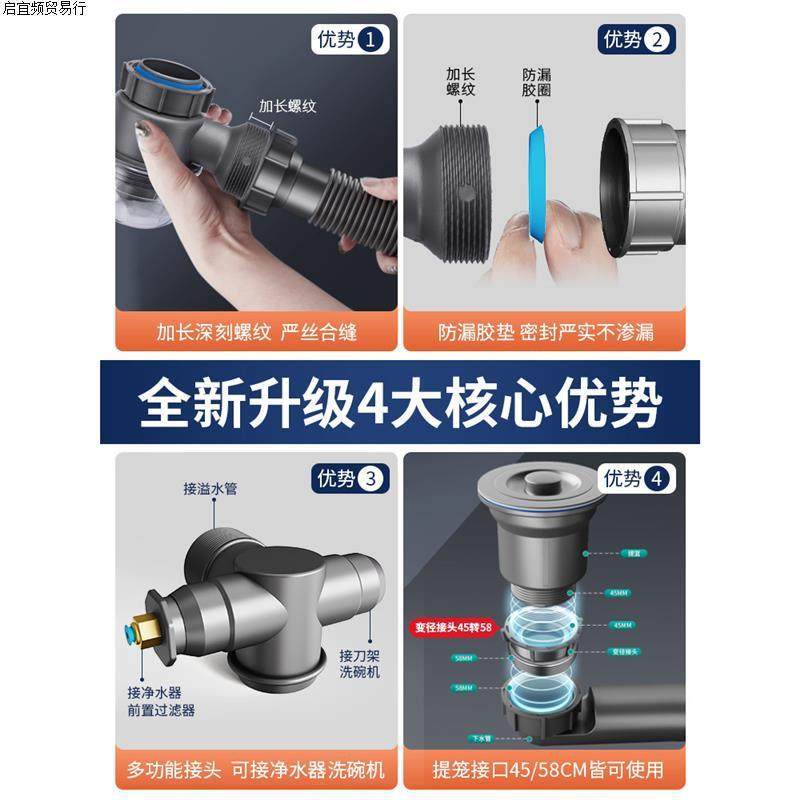 洗碗排水管套装器配件单双槽槽池下水厨房盆防臭下水管洗菜,淘宝优惠券,粉丝福利购,淘宝优惠卷