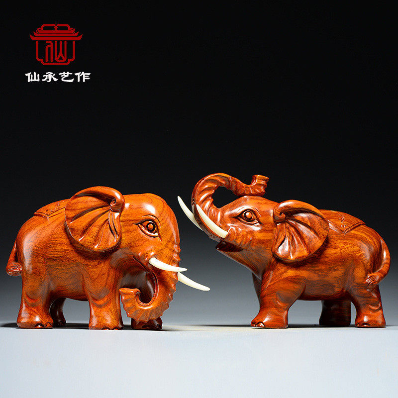 花梨木雕刻大象摆件一对木质象居客厅玄关办公室装饰工艺品送礼,淘宝优惠券,粉丝福利购,淘宝优惠卷