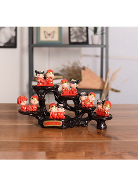 高级感结婚娃娃摆件婚庆小木桩套装工艺品创意客厅桌上摆饰新中式