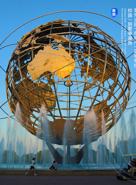 热销现货户外不锈钢抽象旋转地球仪镂空异形白钢圆球雕塑广场水景