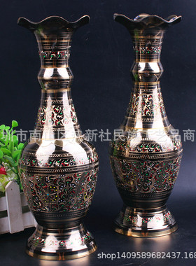 巴基斯坦铜器手工雕刻铜制古铜花瓶家居客厅玄关插花仿花瓶摆设
