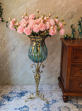 落地大花瓶轻奢欧式客厅插花美式高档玻璃摆件高款装饰品玄关水养