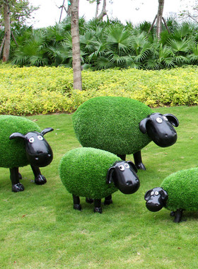 园林售楼部羊小品卡通动物植草景观装饰品户外庭院草地玻璃钢雕塑