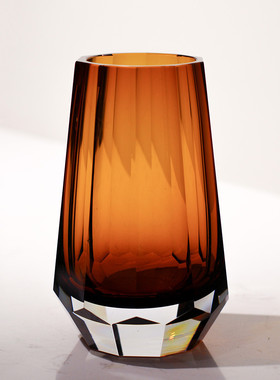 厚底加厚花瓶菱形磨刻高档花器大气家居软装水晶玻璃摆台花瓶批发