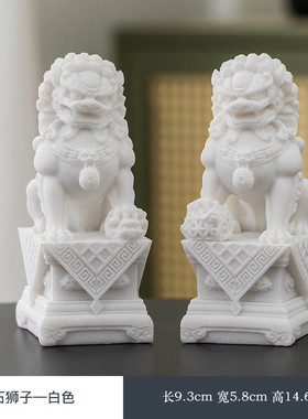 国潮中式青砂石石狮一对摆件鱼缸造景瑞兽创意桌面家居客厅装饰品